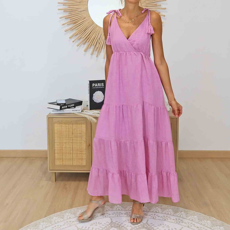 Robe longue bohème Alizé rose portée – Style boho chic