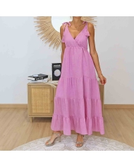 Robe longue bohème Alizé rose portée – Style boho chic