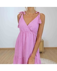 Robe longue rose Alizé col V plongeant – Détail bretelles