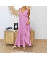 Robe Alizé rose en mouvement – Jupe à volants fluide