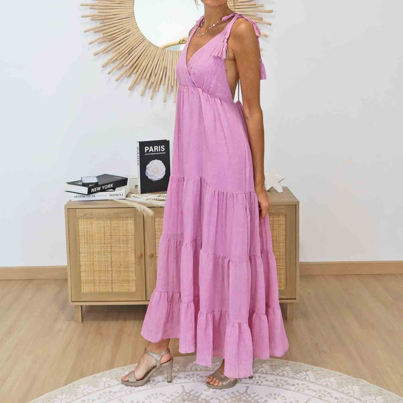 Robe longue femme bohème rose Mademoiselle Caprice – 135 cm
