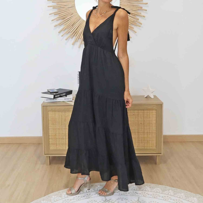 Robe longue bohème Alizé noire portée – Style boho chic