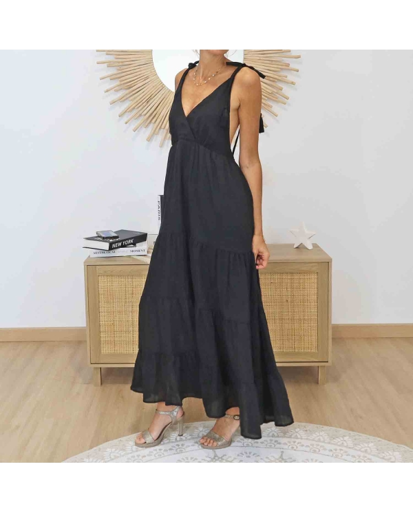 Robe longue bohème Alizé noire portée – Style boho chic
