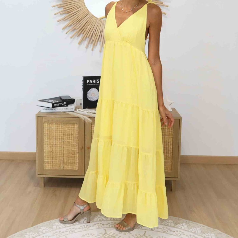 Robe longue femme bohème jaune Mademoiselle Caprices – 130 cm