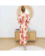 Dos de la robe longue Flora Corail – Taille élastiquée