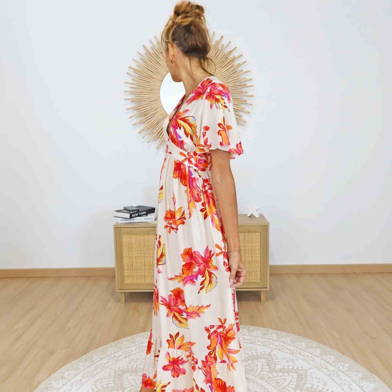 Robe longue viscose imprimée florale Mademoiselle Caprice