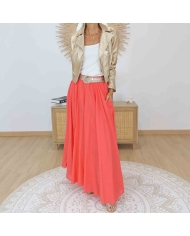 Jupe longue corail avec poches – Style fluide et bohème
