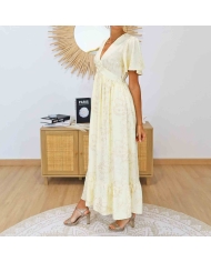 Robe longue brodée 128 cm jaune pastel – Mademoiselle Caprices
