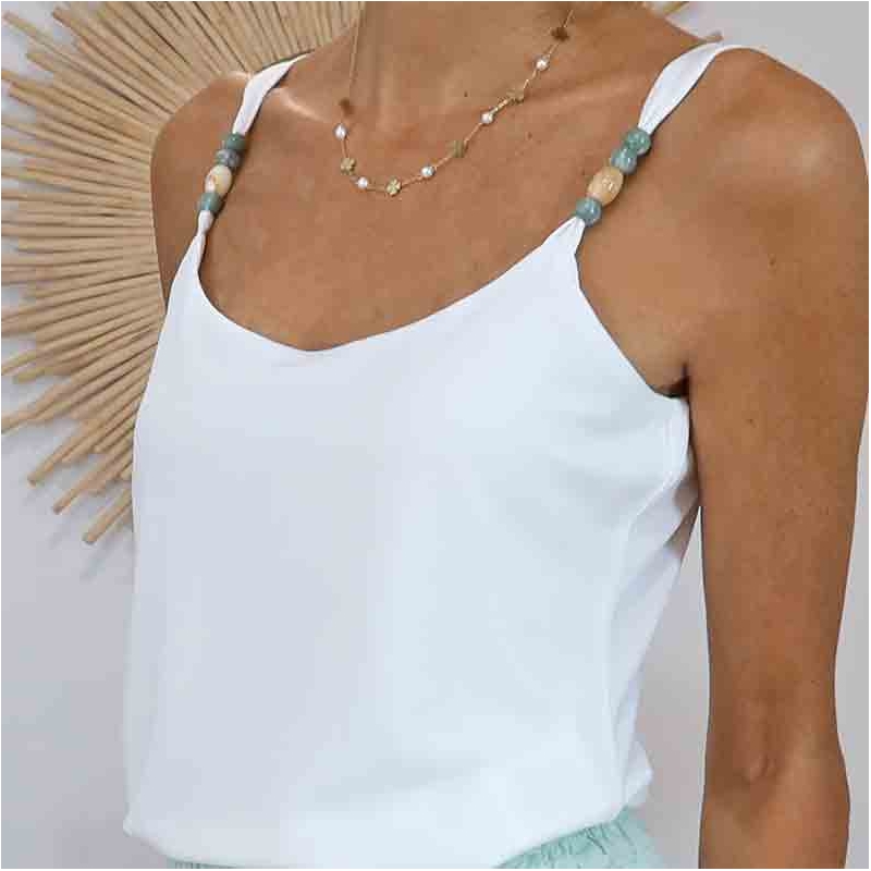 Top Phampy Tiffosi écru – Décolleté arrondi