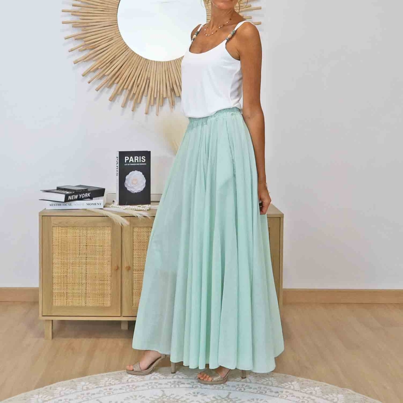 Jupe longue femme amande 95 cm – Couleur pastel tendance