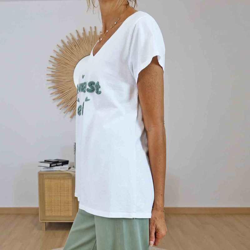 T-shirt blanc manches courtes femme tendance