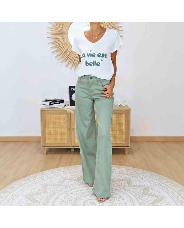Look femme T-shirt La vie est belle kaki