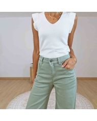 Pantalon fluide kaki amande taille haute femme