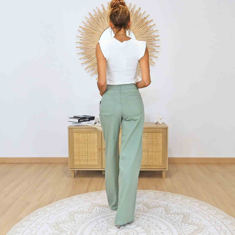 Pantalon large femme kaki pastel tendance