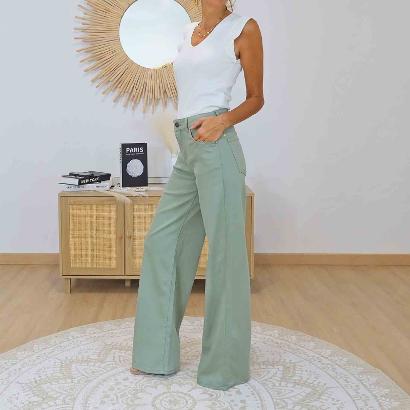 Pantalon lyocell femme kaki amande