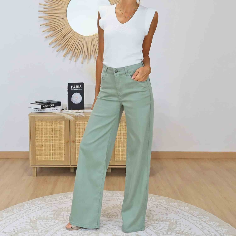 Look femme pantalon large kaki amande