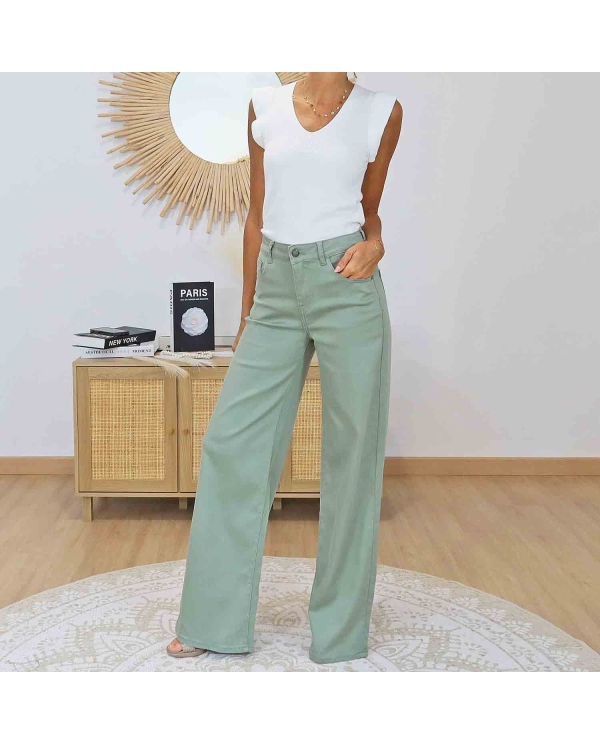 Look femme pantalon large kaki amande