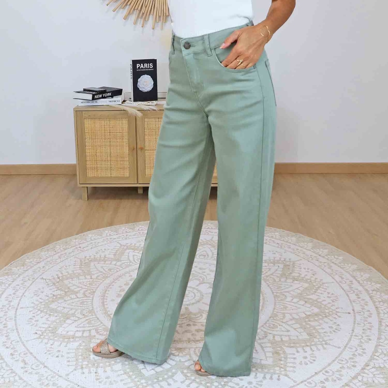Pantalon wide leg kaki amande femme Nina Carter