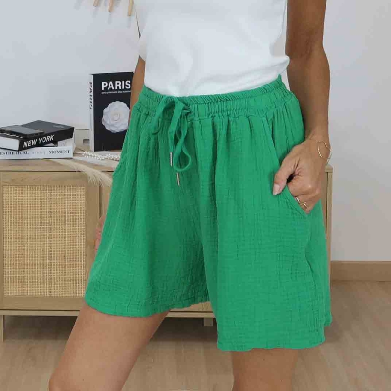 Short femme gaze de coton vert taille unique