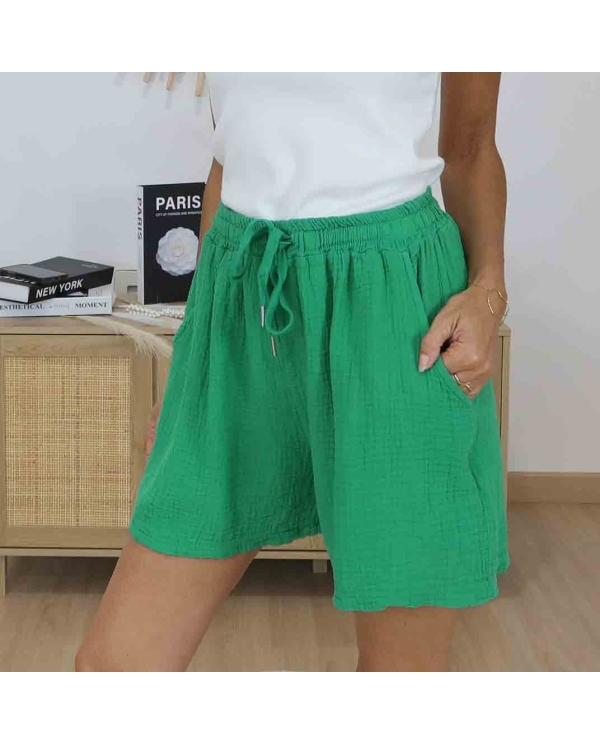 Short femme gaze de coton vert taille unique