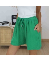 Short femme gaze de coton vert taille unique