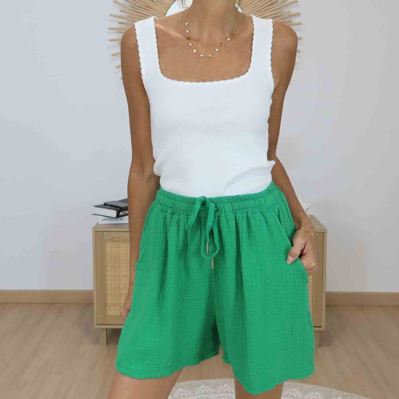 Short femme gaze de coton tendance été