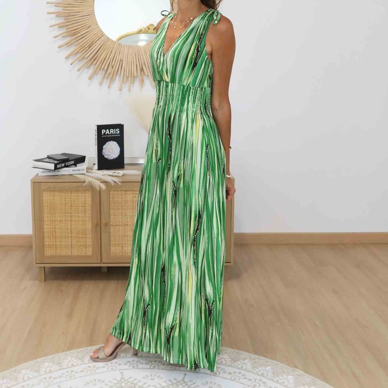Robe longue verte fluide femme