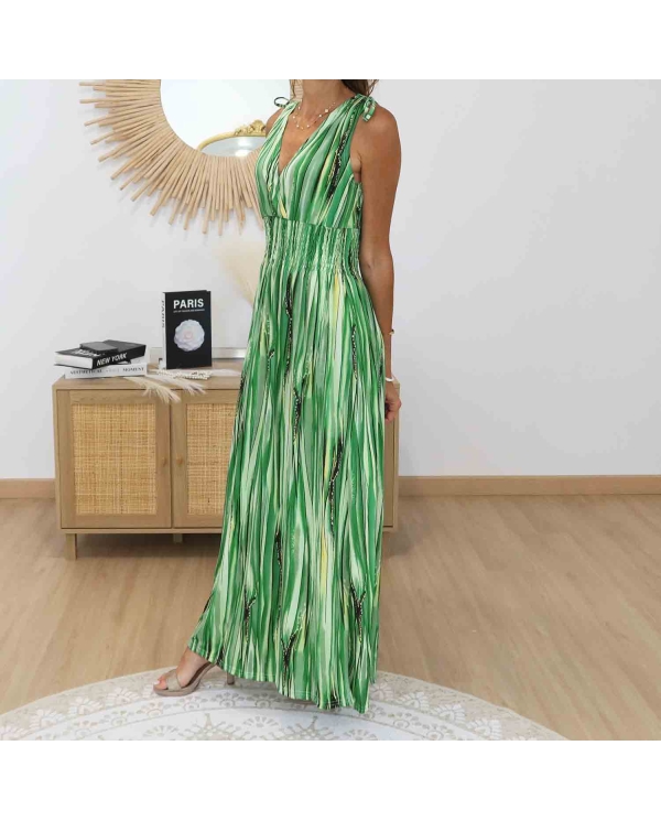 Robe longue verte fluide femme
