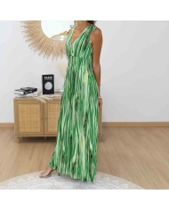 Robe longue verte fluide femme