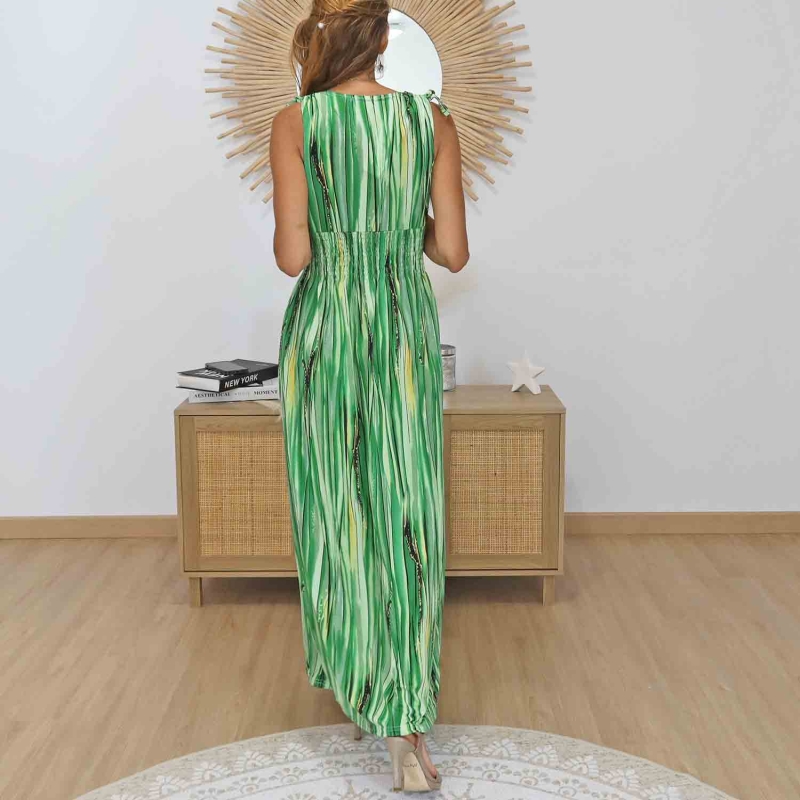 Robe magique longue verte décolleté V