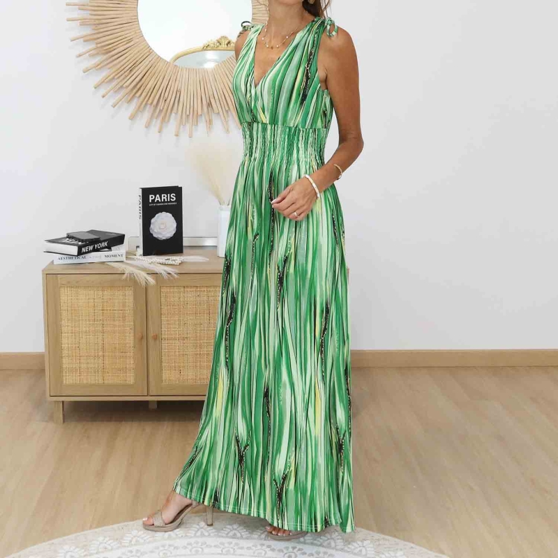 Robe longue verte élégante été femme