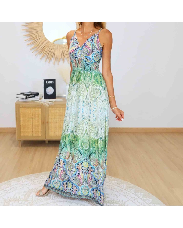 Robe longue magique Carla vert multicolore