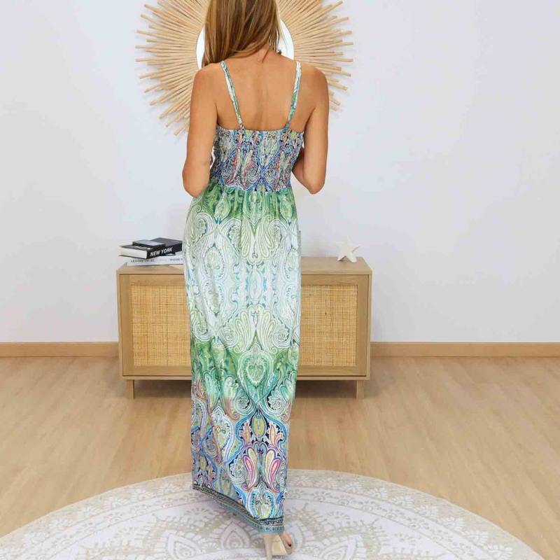 Robe longue fluide verte femme été
