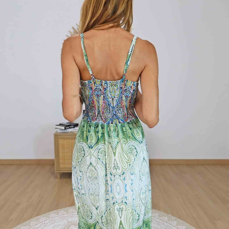 Robe longue verte bretelles réglables