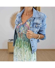 Robe longue magique Carla vert multicolore - Taille unique
