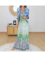 Robe longue magique Carla vert multicolore - Taille unique