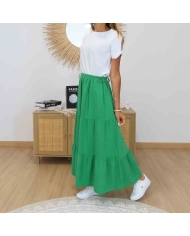 Jupe longue Ashley verte en gaze de coton