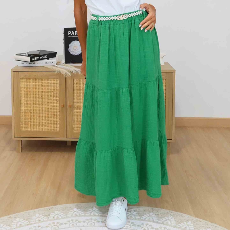 Jupe longue verte bohème femme