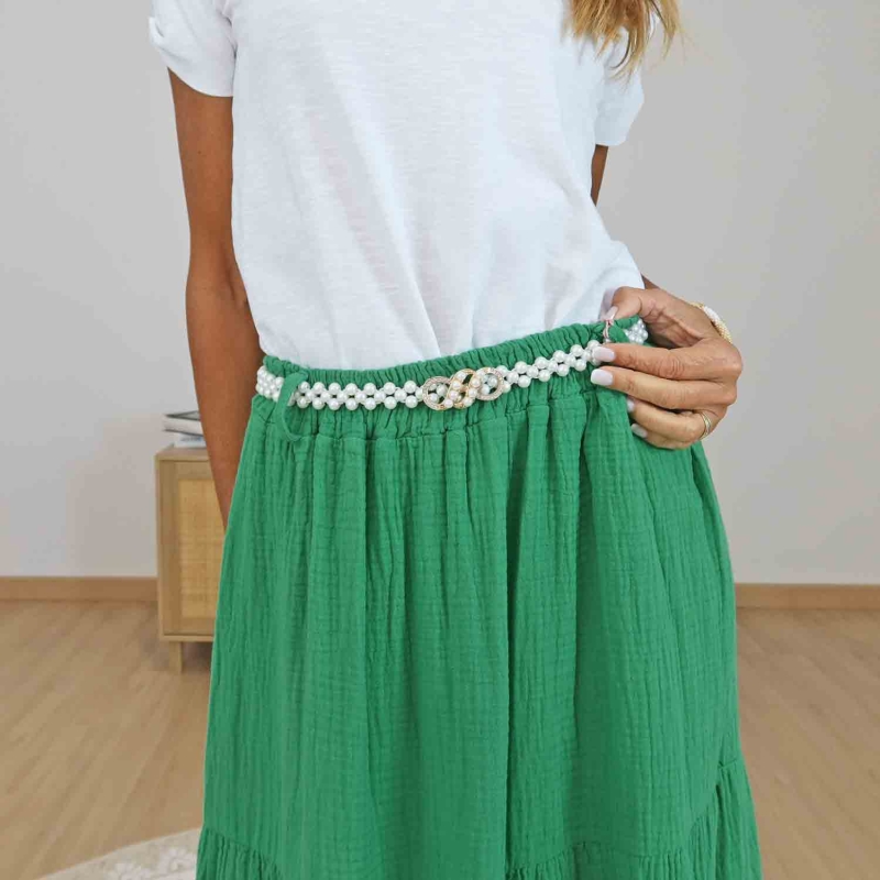 Jupe gaze de coton verte femme