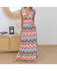 Robe longue femme imprimé graphique bleu