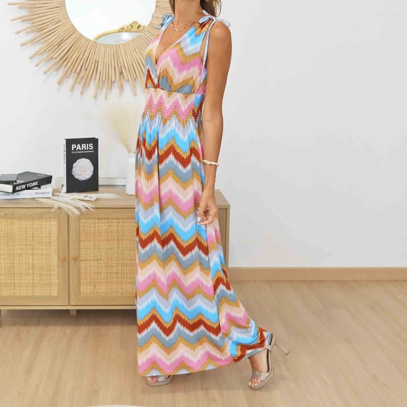 Robe longue magique Léna bleu multicolore