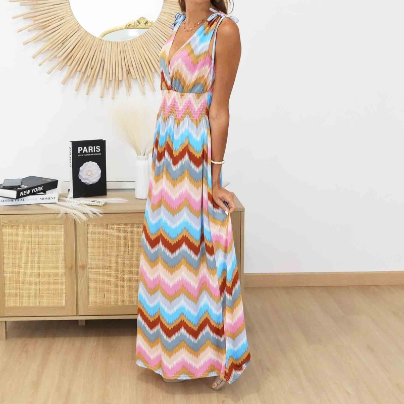 Robe longue décolleté V femme été