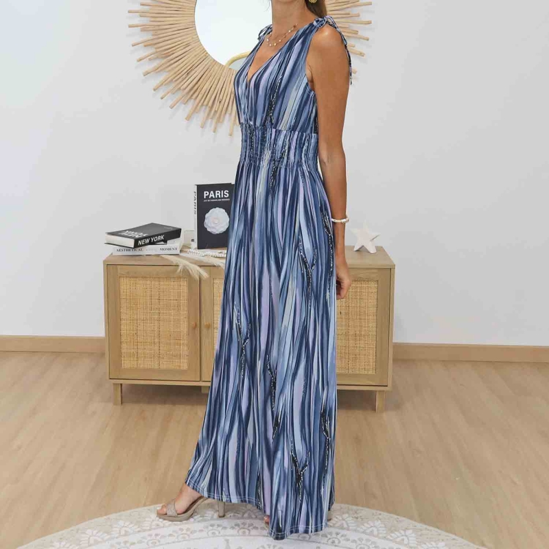 Robe longue bleu gris femme