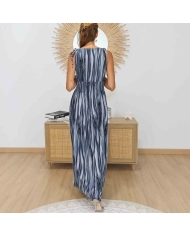 Robe longue décolleté V bleu gris