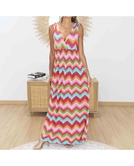 Robe longue fluide corail femme décolleté V
