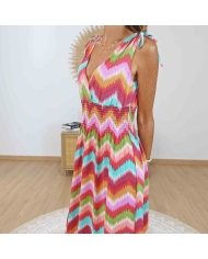 Robe bohème chic femme motif graphique corail