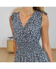 Robe longue femme imprimé Liberty noir et blanc
