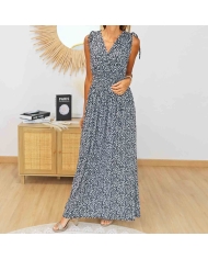 Robe longue magique Camille noire fleurie femme