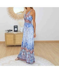 Robe longue femme bleue bohème chic
