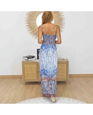 Robe longue magique Carla bleue imprimé cachemire